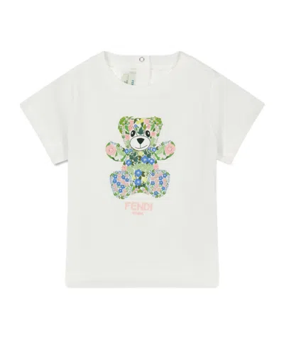 Fendi Kids' Logo Crew Neck T-shirt In White