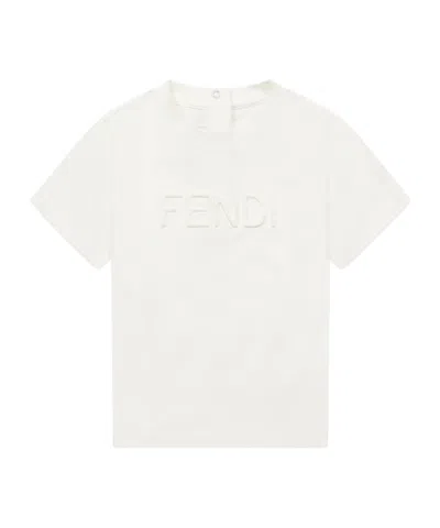 Fendi Kids' Logo Crew Neck T-shirt In White