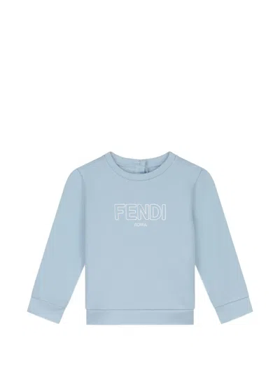Fendi Kids' Logo Crewneck Top In Blue