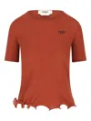 Fendi Short-sleeved Virgin Wool Top In Brown