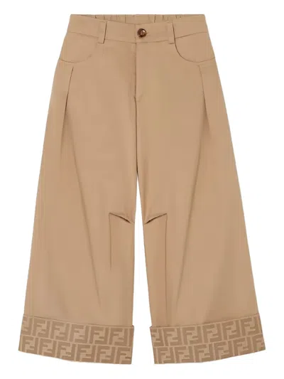 Fendi Kids' Logo-cuff Trousers In Neutral