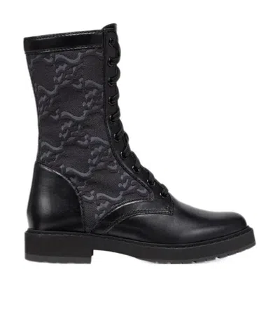 Fendi Logo-debossed Combat Boots In Black