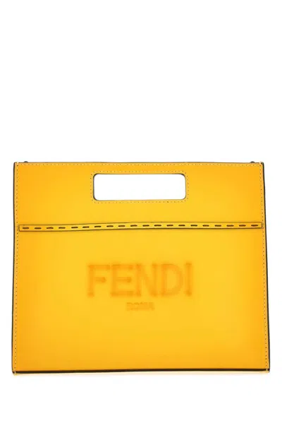 Fendi Logo Debossed Mini Shopper Bag In Yellow