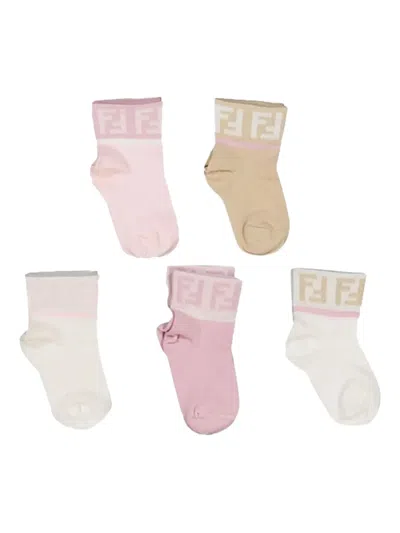 Fendi Kids' Logo-detail Ankle Socks (pack Of Five) In Multi