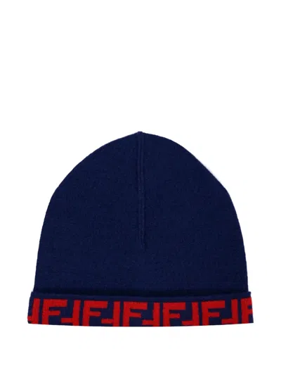 Fendi Kids' Logo-detail Beanie In Blue