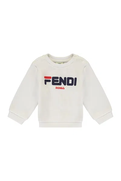 Fendi Babies' Logo Detail Cotton Sweatshirt In White
