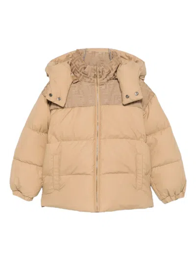 Fendi Kids' Logo-detail Hooded Jacket In Brown