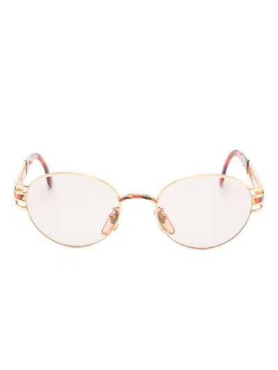 Pre-owned Fendi Logo-detail Oval-frame Sunglasses In Gold