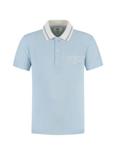 Fendi Kids' Logo-detail Polo Shirt In Blue