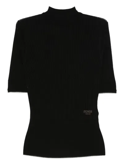 Fendi Logo-detail Ribbed Top In Black