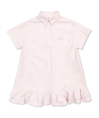 Fendi Logo-detail Ruffled Pocket Dress In Pink