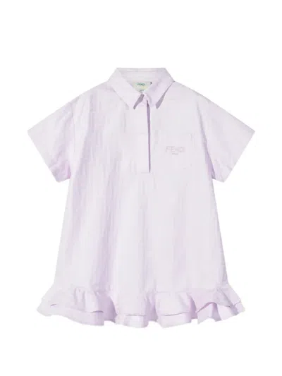 Fendi Kids' Logo-detail Ruffled Pocket Dress In Purple