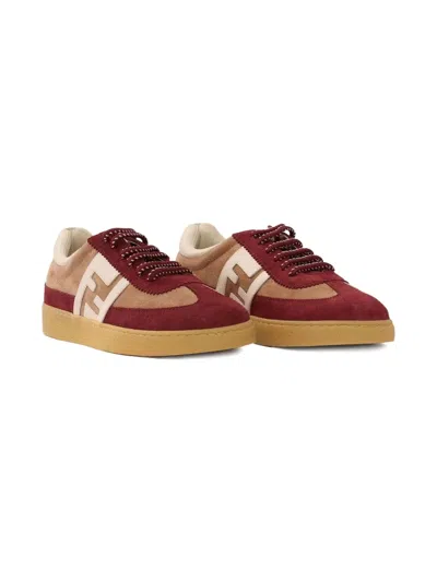 Fendi Kids' Logo-detail Suede Trainers In Red