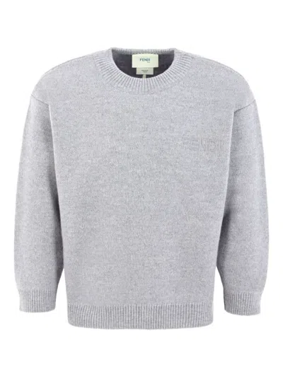 Fendi Logo-detail Sweater In Gray