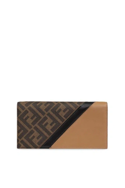 Fendi Logo Detailed Continental Wallet In Brown