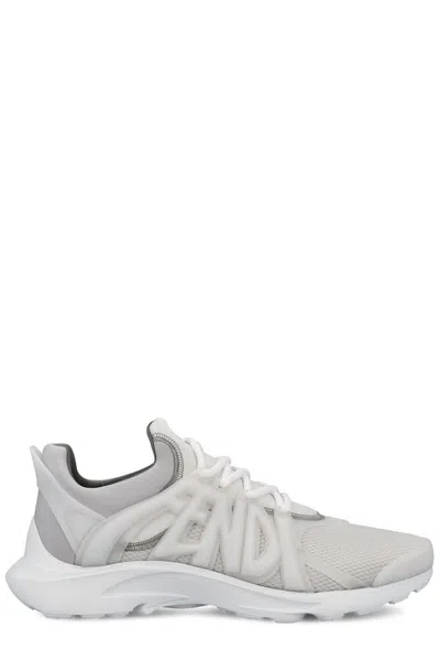 Fendi White Technical Mesh Running Sneakers In Grey