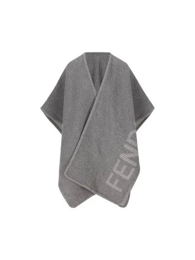 Fendi Grey Wool And Cashmere Poncho