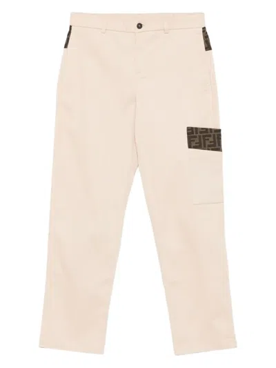 Fendi Kids' Logo-details Trousers In Neutral
