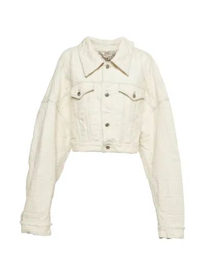Pre-owned Fendi Logo Distressed Denim Jacket In Neutrals