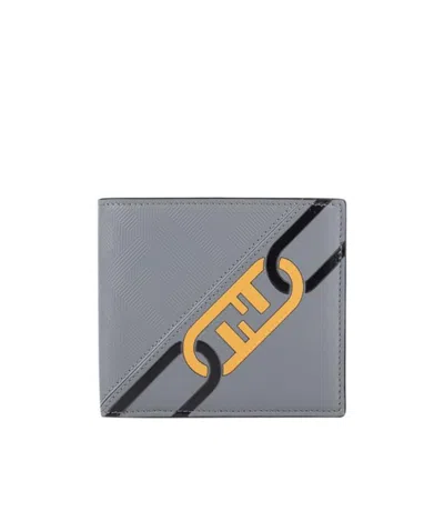 Fendi Logo Double Fold Wallet In Gray