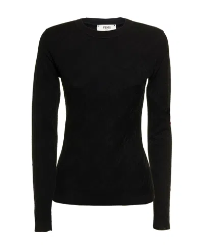 Fendi Logo-embellished Knitted Top In Black