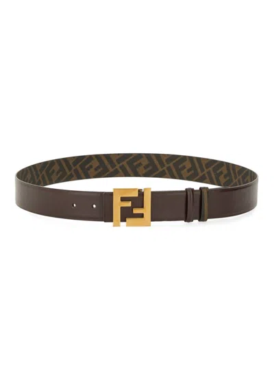 Fendi Logo-embellished Leather Belt For Men In Brown