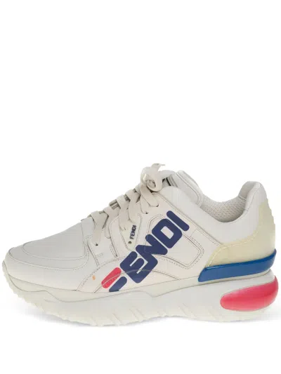 Pre-owned Fendi Logo-embellished Retro Sneakers In White