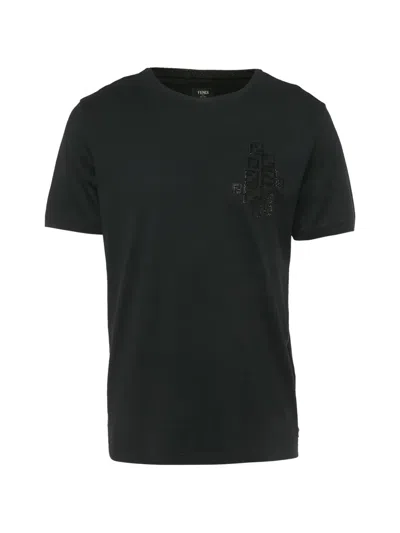 Pre-owned Fendi Logo-embellished T-shirt In Black