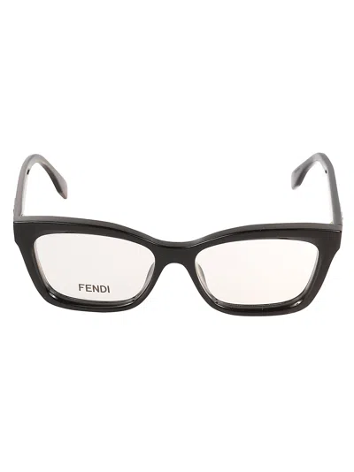 Fendi Logo Embossed Clear Lense Glasses In Black