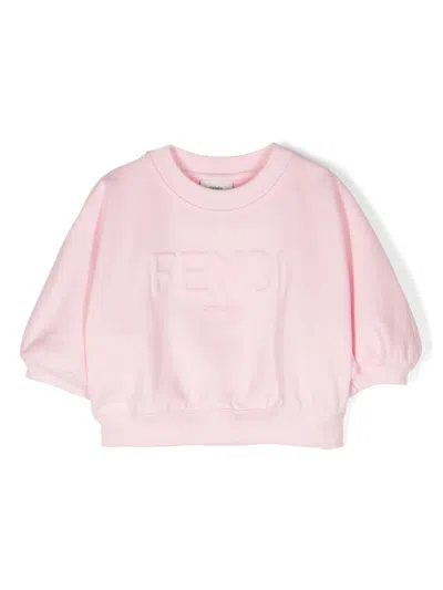 Fendi Kids' Puff-sleeve Cotton Sweatshirt In Pink