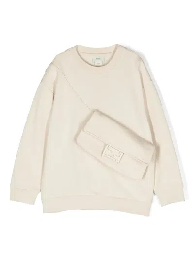 Fendi Kids' Logo-embossed Flap-pocket Sweatshirt In Neutrals