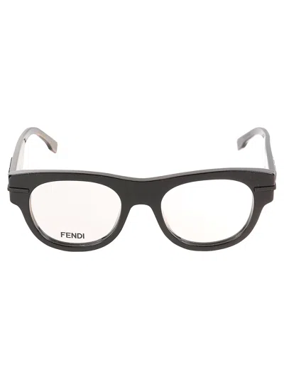 Fendi Logo Embossed Glasses In 001 - Black
