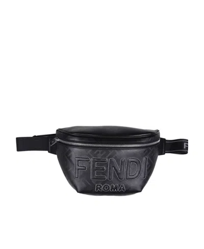 Fendi Logo-embossed Leather Belt Bag In Black