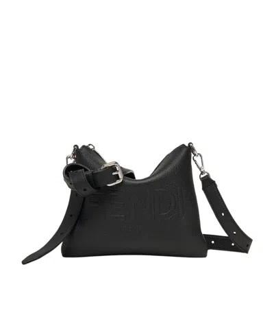 Fendi Logo-embossed Leather Messenger Bag In Black