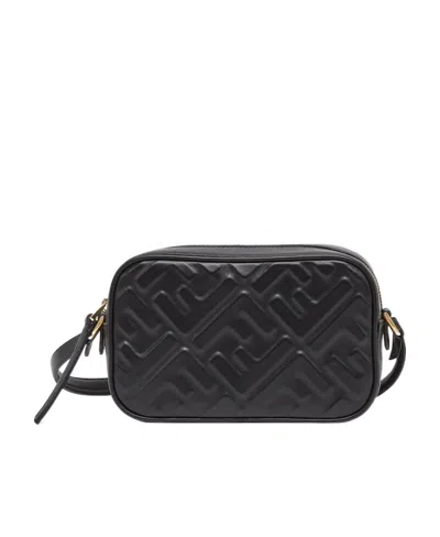 Fendi Logo-embossed Leather Shoulder Bag In Black