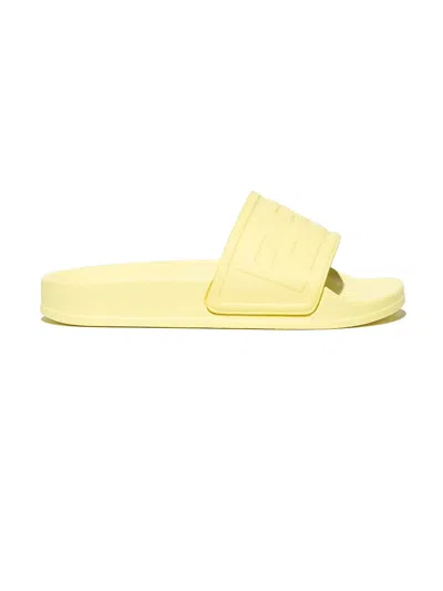 Fendi Kids' Logo-embossed Sliders In Yellow