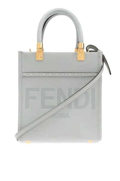 Fendi Logo Embossed Tote Bag In Blue