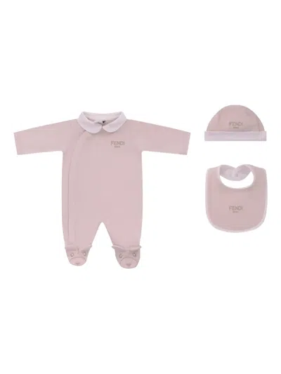 Fendi Logo-embroidered Babygrow Set In Pink
