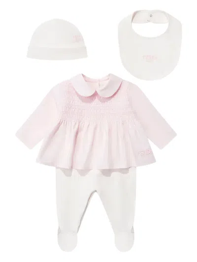 Fendi Logo-embroidered Babygrow Set (set Of Three) In Pink