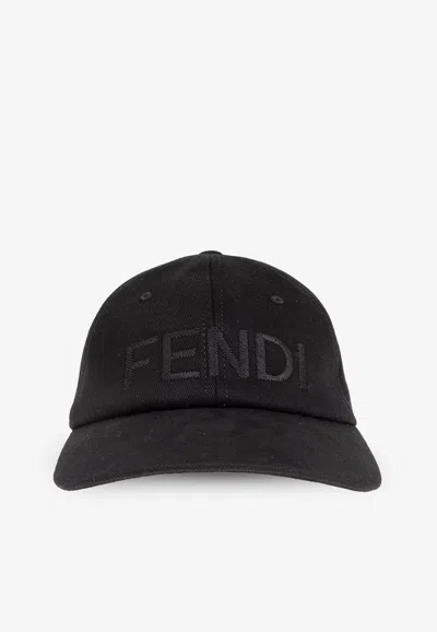 Fendi Men Wool Blend Baseball Hat With Logo Embroidery In Black