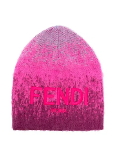 Fendi Kids' Logo-embroidered Beanie In Pink
