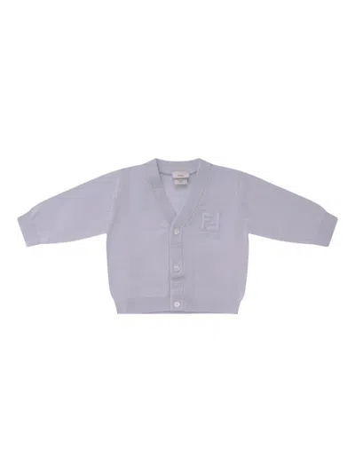 Fendi Babies' Logo-embroidered Cardigan In Blue
