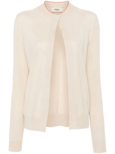 Fendi Logo-embroidered Cardigan In Neutrals