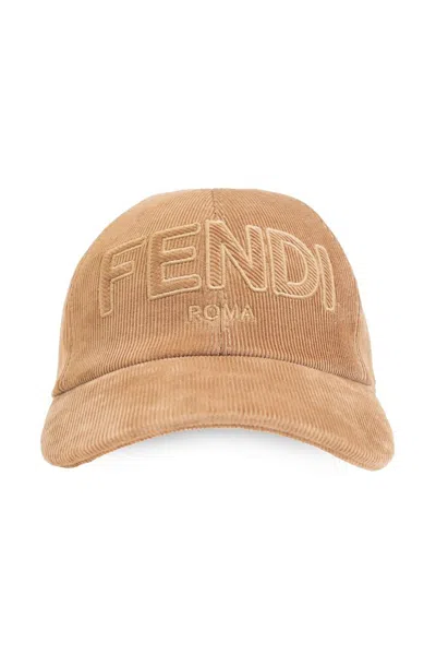 Fendi Logo-appliqué Cap In Beige