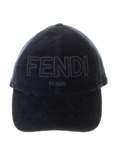 Pre-owned Fendi Logo Embroidered Corduroy Baseball Cap In Blue