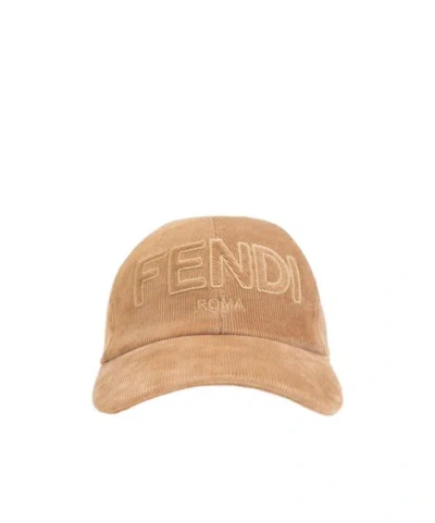 FENDI FENDI LOGO EMBROIDERED CORDUROY BASEBALL CAP