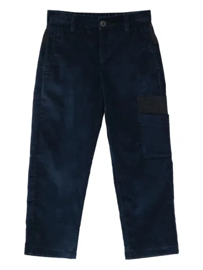 Fendi Kids' Logo-embroidered Corduroy Trousers In Blue