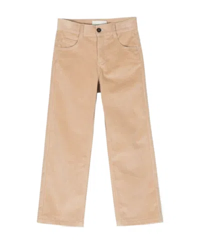 Fendi Kids' Logo-embroidered Corduroy Trousers In Nude