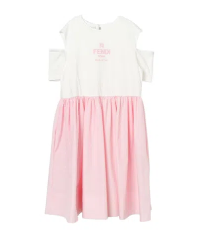 Fendi Logo-embroidered Cotton Dress In Pink