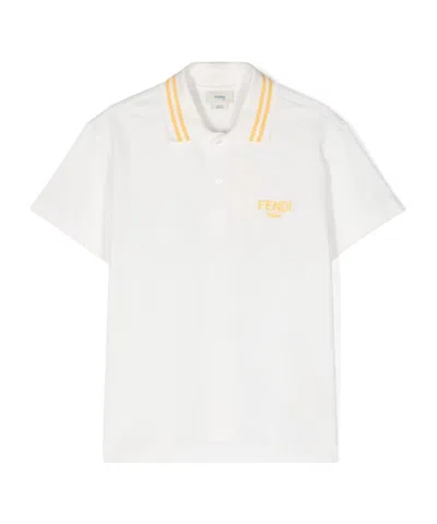 Fendi Logo-embroidered Cotton Polo Shirt In White